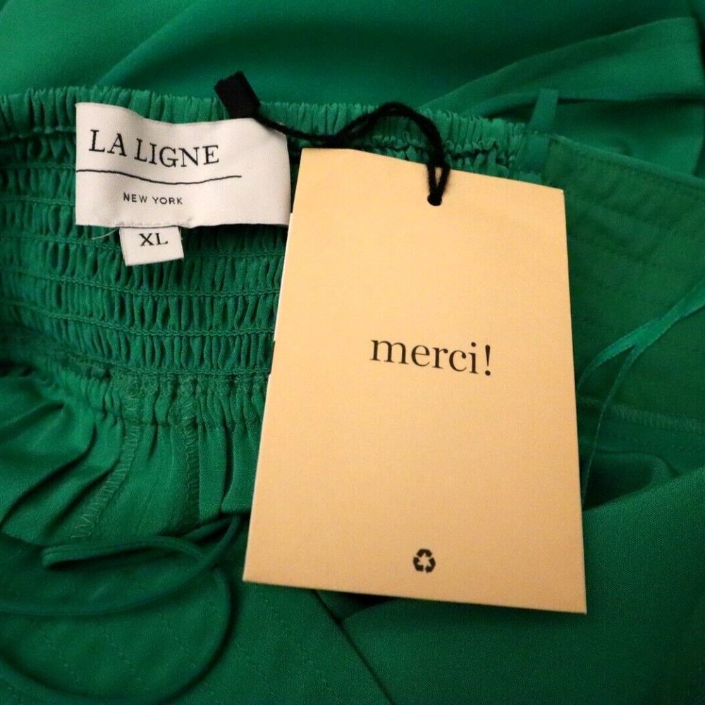 La Ligne Luca Midi Dress Kelly Green 100% Silk Women's Size XL New Tag $450 - Picture 9 of 10